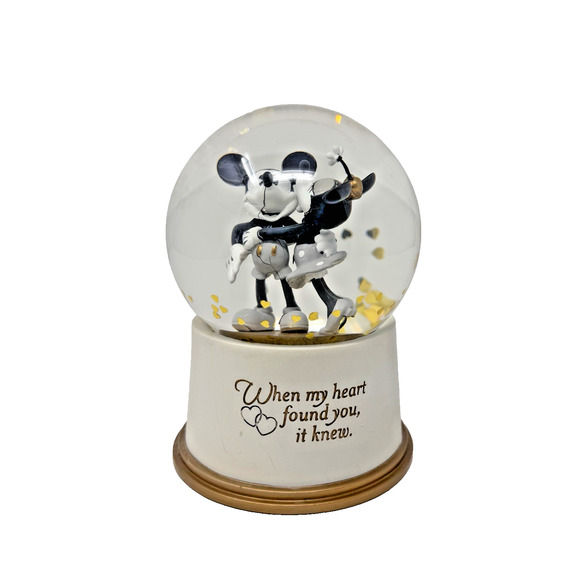 Disney Mickey & Minnie "When My Heart Found You, It Knew" Hallmark Snow Globe - Picture 1 of 12